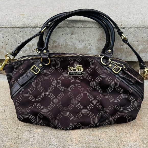 Coach Signature Canvas Brown Handbag Shoulder Bag 12.6x9.4in - Picture 1 of 4